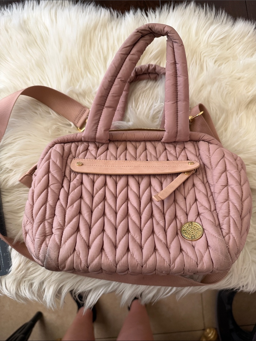 Quilted Dusty Rose Baby Bag with Top Handles